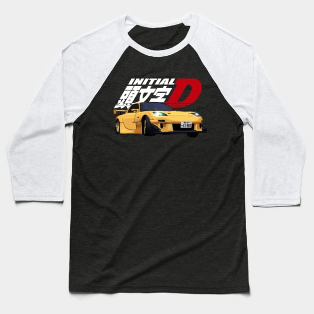 Initial D - FD RX-7 yellow drift Baseball T-Shirt by cowtown_cowboy